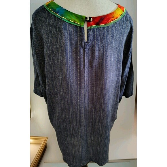 Surya II Blouse Size XL Purple Beaded Neckline Short Sleeve Rayon - Picture 8 of 12